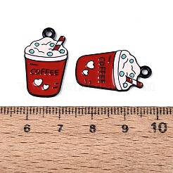 焼付塗装合金エナメルペンダント  コーヒーカップチャーム  ブラック  ファイヤーブリック  24x14x1mm  穴：1.8mm&nbsp;PALLOY-T093-14