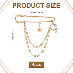 4Pcs Moon & Star Alloy Rhinestone Hanging Chain Brooch&nbsp;JEWB-FG0001-84B