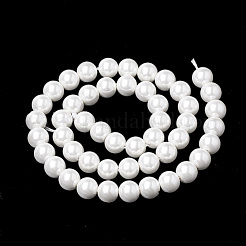 ガラスパールビーズ連売り  ラウンド  ホワイト  8~8.5mm  穴：1mm  約48個/連  15.9インチ&nbsp;LS-BSHE-S301-8mm-04-1