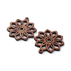 クルミ材レーザーカットペンダント  中空のチャーム  染色されていない  花  34x29x2.5mm  穴：1.6mm&nbsp;WOOD-Q051-05A