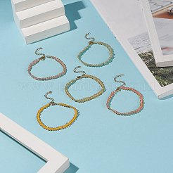 女性用 304 ステンレススチール留め金付きガラスシード編みビーズブレスレット  ミックスカラー  6-7/8インチ（17.5cm）&nbsp;BJEW-JB09169