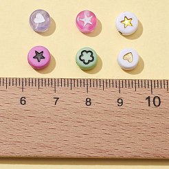 210スタイルの不透明&透明&メッキアクリルビーズ6個。  エナメル  混在模様とフラットラウンド  ミックスカラー  6.5~7x3.5~4mm  穴：1.5~1.8mm  35個/スタイル&nbsp;OACR-FS0001-09