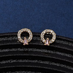 Brass Micro Pave Cubic Zirconia Ring Stud Earrings&nbsp;EJEW-K267-37G