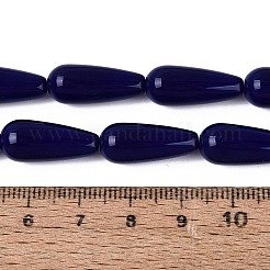 オペークガラスビーズ連売り  ティアドロップ  プルシアンブルー  19~20x8x8mm  穴：0.6~1.2mm  約19個/連  14.37~14.57インチ（36.5~37cm）&nbsp;X-GLAA-Q113-03A-C05