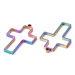 304ステンレススチールオープンバックベゼルクロスペンダント  UVレジンDIY用  エポキシ樹脂  プレスジュエリー  虹色  39.5x27.5x3mm  穴：2.2mm  内径：34x25mm&nbsp;STAS-Z040-08RC
