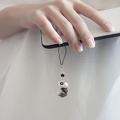 金魚と星の樹脂と合金の携帯ストラップ1個  ポリエステルコードモバイルアクセサリー装飾  ブラック  140mm&nbsp;AJEW-LP0004-40B