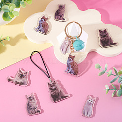 10個5スタイルプリントアクリルパーツ  猫の形  ミックスカラー  39~40x19~34x3mm  穴：2mm  2個/スタイル&nbsp;OACR-TA0004-13