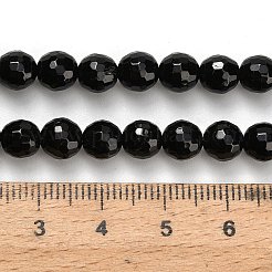 天然石ブラックトルマリンビーズ連売り  多面カット  ラウンド  6.5mm  穴：0.8mm  約61個/連  15.35''（39センチメートル）&nbsp;G-H329-D02-6mm