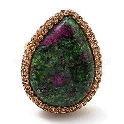 Natural Ruby in Zoisite Teardrop Adjustable Ring with Rhinestone&nbsp;RJEW-D005-08G