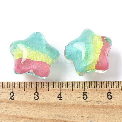 透明なアクリルビーズ  手描きのビーズ  スター  キラキラパウダー＆エナメル入り  ターコイズ  19~19.5x20.5~21x16mm  穴：2mm&nbsp;OACR-D304-03M