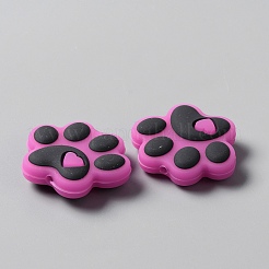 犬の足跡食品グレードの環境に優しいシリコーンビーズ  マゼンタ  24x29x8.5mm  穴：2.5mm&nbsp;LS-SIL-WH0008-45E
