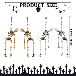 ハロウィン用 合金製スケルトン スカル ダングル スタッドピアス 2ペア 2色  ミックスカラー  78.5mm  ピン：0.8mm  1ペア/カラー&nbsp;EJEW-FI0001-11