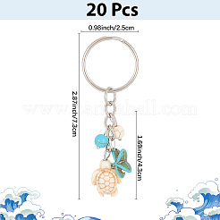 20Pcs Turtle with Starfish Synthetic Turquoise Pendant Keychains&nbsp;KEYC-CP0001-47B