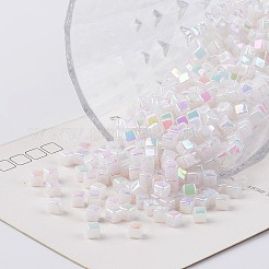環境に優しいポリスチレンアクリルビーズ  ABカラー  キューブ  ホワイト  4x4mm  穴：1mm  約800個/50g&nbsp;X-PL337AB-1