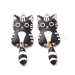 ライトゴールドラックメッキ合金エナメルペンダント  カドミウムフリー＆ニッケルフリー＆鉛フリー  猫のチャーム  ブラック  38x15.7x3mm  穴：2mm&nbsp;X-ENAM-G210-01LG-06