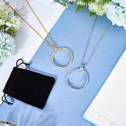 2Pcs 2 Colors Flat Round Glass Magnifying Pendant Necklaces&nbsp;NJEW-SP0001-02