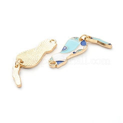 猫型合金エナメルペンダント＆ダングルピアス作りキット  ライトスカイブルー  35.5x10x2~4.5mm  穴：1.2mm  ピン：1.5mm&nbsp;X-ENAM-M044-21LG-B
