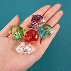 5個5色電気メッキk9ガラスペンダント  金メッキ真鍮ベイル付き  クラックル  スカルチャーム  ハロウィン  ミックスカラー  25x26~27x19mm  穴：5x3mm  1pc /カラー&nbsp;EGLA-SZ0001-34