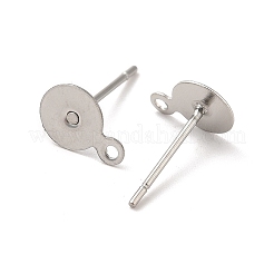 変色しない 304 ステンレススチール フラット ラウンド ブランク ペグ & ポスト イヤリング 金具  カン付き  12x6x8.5mm  穴：1mm  ピン：0.63mm&nbsp;X-STAS-E025-1