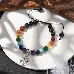 Chakra 8mm Round Gemstone Braided Beaded Bracelets&nbsp;BJEW-JB10905-03