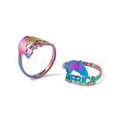 Ion Plating(IP) 201 Stainless Steel Africa Map Adjustable Ring for Women&nbsp;RJEW-C045-10M