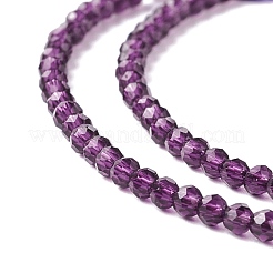 透明ガラスビーズ連売り  多面カット  ラウンド  赤ミディアム紫  2mm  穴：0.6mm  約182~201個/連  14.57~15.24インチ（（37~38.7cm）&nbsp;GLAA-C019-01A-22