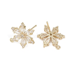 Flower Brass Micro Pave Clear Cubic Zirconia Stud Earring Findings&nbsp;KK-F921-09G
