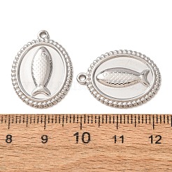 304ステンレスペンダント  魚のチャームが付いた楕円形  ステンレス鋼色  23.5x17.5x2mm  穴：1.4mm&nbsp;SA-CBABD1E-10H-P