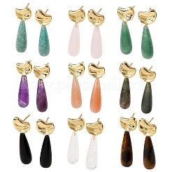 Natural Mixed Stone Teardrop Dangle Stud Earrings&nbsp;EJEW-P320-01G-M