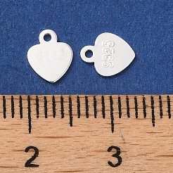 スターリングシルバー チェーン エクステンダー ドロップ 925 個  チェーンタブ  ハートチャーム  s925スタンプあり  銀  6.7x5.5x0.5mm  穴：0.9mm  約87個/10g&nbsp;STER-G040-02B