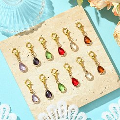 12個 6色 ティアドロップ真鍮ガラスペンダント装飾  バッグの飾り用のロブスター クロー留め具  ミックスカラー  27.5mm  2個/カラー&nbsp;HJEW-JM02738