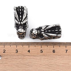 304ステンレススチールビーズ  大穴ビーズ  ドラゴン  アンティークシルバー  25x16x11.5mm  穴：8mm&nbsp;STAS-B061-03AS