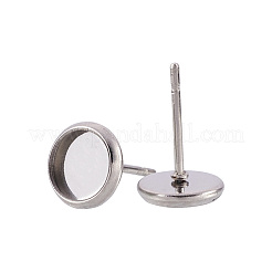 304ステンレススチールスタッドピアス金具100個  フラットラウンド  ステンレス鋼色  8mm  内径：6mm  ピン：1mm  100pc&nbsp;STAS-TAG0001-16