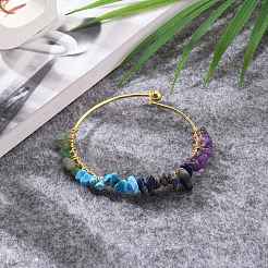Natural & Synthetic Mixed Stone Chips Beads Bangles&nbsp;BJEW-JB05651-01