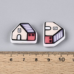 印刷された不透明樹脂ビーズ  ハウス  ライトカーキ  17.5~18x21~21.5x6~6.5mm  穴：1.2~1.5mm&nbsp;RESI-N043-09B-03
