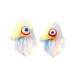 ナザールボンジュウガラスペンダント  hamsa hand/hand of miriam チャーム  エナメル  宗教  多面カット  半分ABカラーメッキ  レッド  18x13.5x7mm  穴：1.6mm&nbsp;G-P485-02B