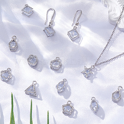 80本8スタイルアロイペンダント  キュービックジルコニア付き  プラチナ  11~15x8~10x5~6mm  穴：1mm  10個/スタイル&nbsp;ZIRC-SP0001-13P