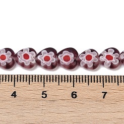 ハンドメイドミッレフィオーリ ランプワークビーズ連売り  ハート  暗赤色  6.5~7.5x8x3~3.5mm  穴：0.6mm  約48個/連  12.99''~13.23''（33~33.6cm）。&nbsp;LAMP-G166-15F