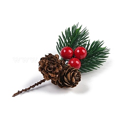 クリスマステーマのフォーム模造ベリーとプラスチックの松のピックの装飾  鉄線で  天然の松ぼっくり  クリスマスのテーブル パーティーの家の装飾のため  葉  95x43x25mm&nbsp;DIY-Z034-02C