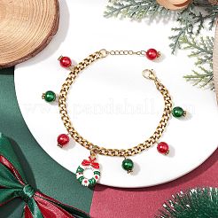 クリスマステーマ 合金エナメル クリスマスリース チャーム ブレスレット 女性用  アクリルビーズで  カラフル  7-1/4インチ（18.3cm）&nbsp;BJEW-JB11135