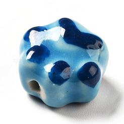 手作りプリント陶器ビーズ  手描きの陶器ビーズ  足跡  ディープスカイブルー  13.5x15x9.5mm  穴：1.8mm&nbsp;PORC-F005-02A