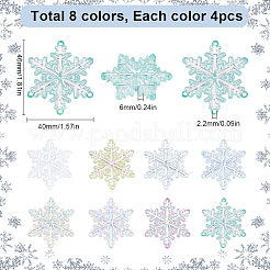 32個8色のアクリルシャンデリアコンポーネントリンク  クリスマススノーフレーク  ミックスカラー  46x40x6mm  穴：2.2mm  4個/カラー&nbsp;OACR-SC0001-55