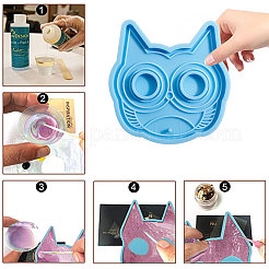 フクロウの形の食品グレードのDIYシリコンペンダント型  フォンダン型  焼き型  チョコレート  キャンディ  ビスケット  UVレジン＆エポキシ樹脂ジュエリー作り  空色  110x106x11mm  インナーサイズ：100x96mm  穴：2.5mm&nbsp;SIL-CJC0001-02