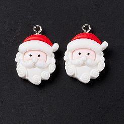 クリスマステーマの不透明樹脂ペンダント  プラチナトーン鉄パーツ  サンタクロースヘッド  ホワイト  26.5x18x7.5mm  穴：2mm&nbsp;LS-X-FIND-E025-14