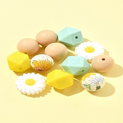 5 種類の食品グレードの環境に優しいシリコンビーズ  混合図形  14~19.5x14~15x8~15mm  穴：2mm&nbsp;SIL-FS0001-25