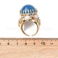 半円形の天然染色翡翠キュービックジルコニアカフリング  女性のための真鍮の調節可能なリング  ゴールドカラー  24.5mm&nbsp;RJEW-M076-01G-04