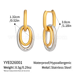女性用304ステンレススチール製スタッドピアス  ダブルオーバル  本金メッキ&ステンレススチールカラー  30x13.2mm&nbsp;UV4744