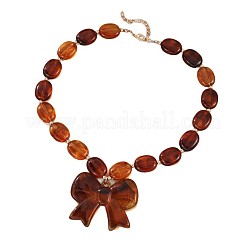 Resin Bowknot Pendant Oval Beaded Necklaces with Alloy End Chains for Women&nbsp;FS-WGF4692-02