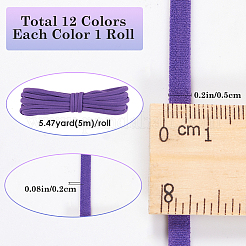 60m 12色フラットナイロン伸縮コード  服飾材料  ミックスカラー  1/4インチ（5mm）  5m /カラー&nbsp;OCOR-GF0003-66