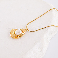 Elegant 304 Stainless Steel with Imitation Pearl Teardrop Pendant Necklaces for Fashionable Women&nbsp;AJ2709